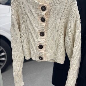 Free People Cream Cable Knit Cardigan